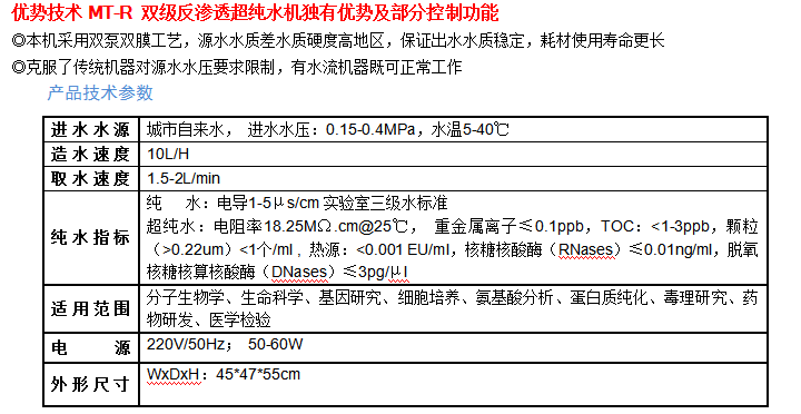 MT-R雙級反滲透超純水機